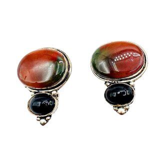 Agate Stone and Silver Tone Boho South Western Earrings